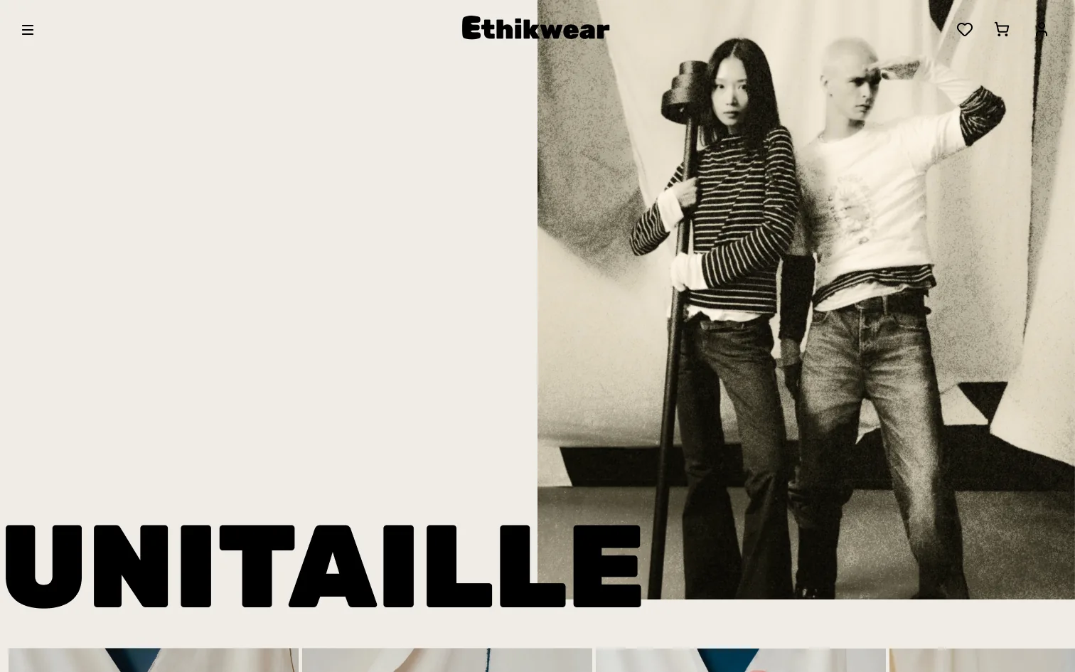 Prototype de la page d'accueil d'Ethikwear, version ordinateur.