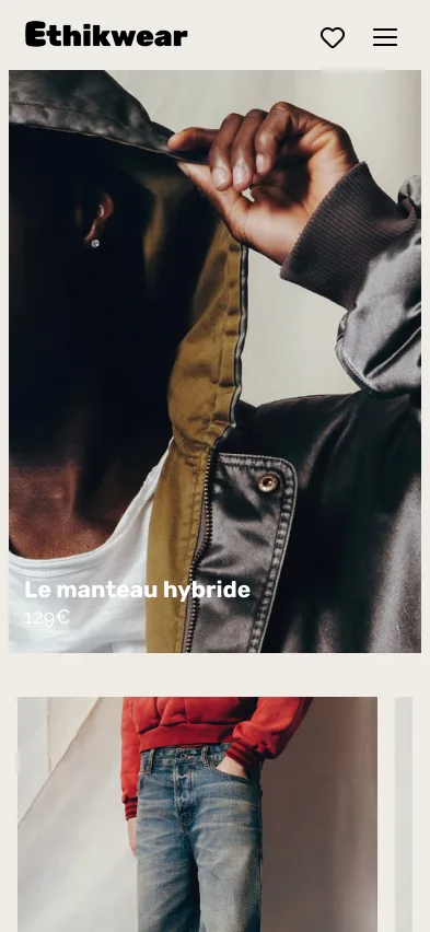 Liste des produits Ethikwear sur mobile.